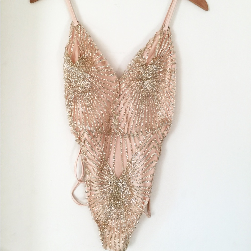 Glitzy Nude Peach Bodysuit